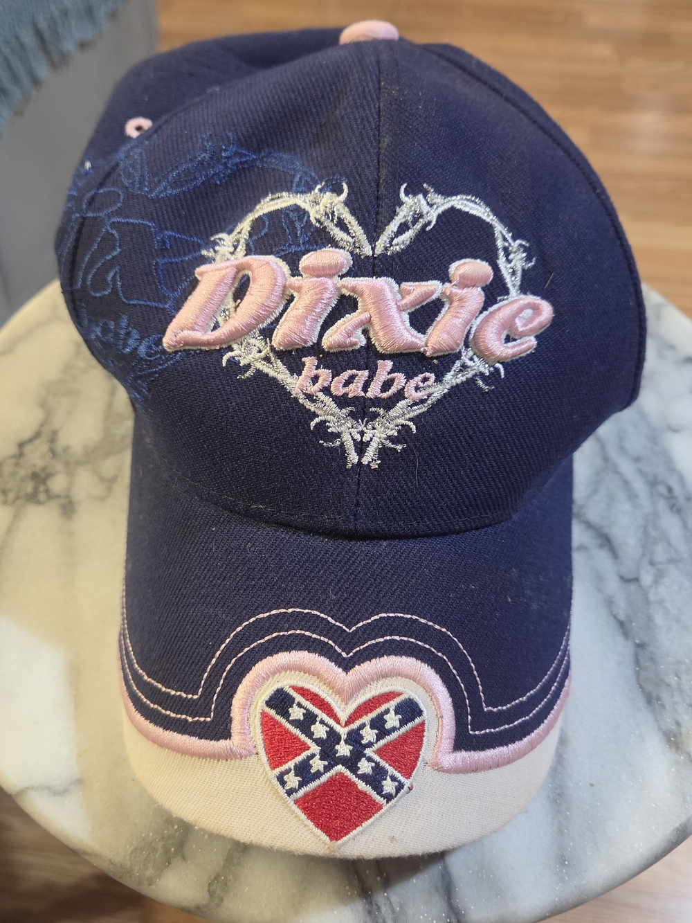 Confederate Flag Dixie Babe Navy and Pink Women's Baseball Cap